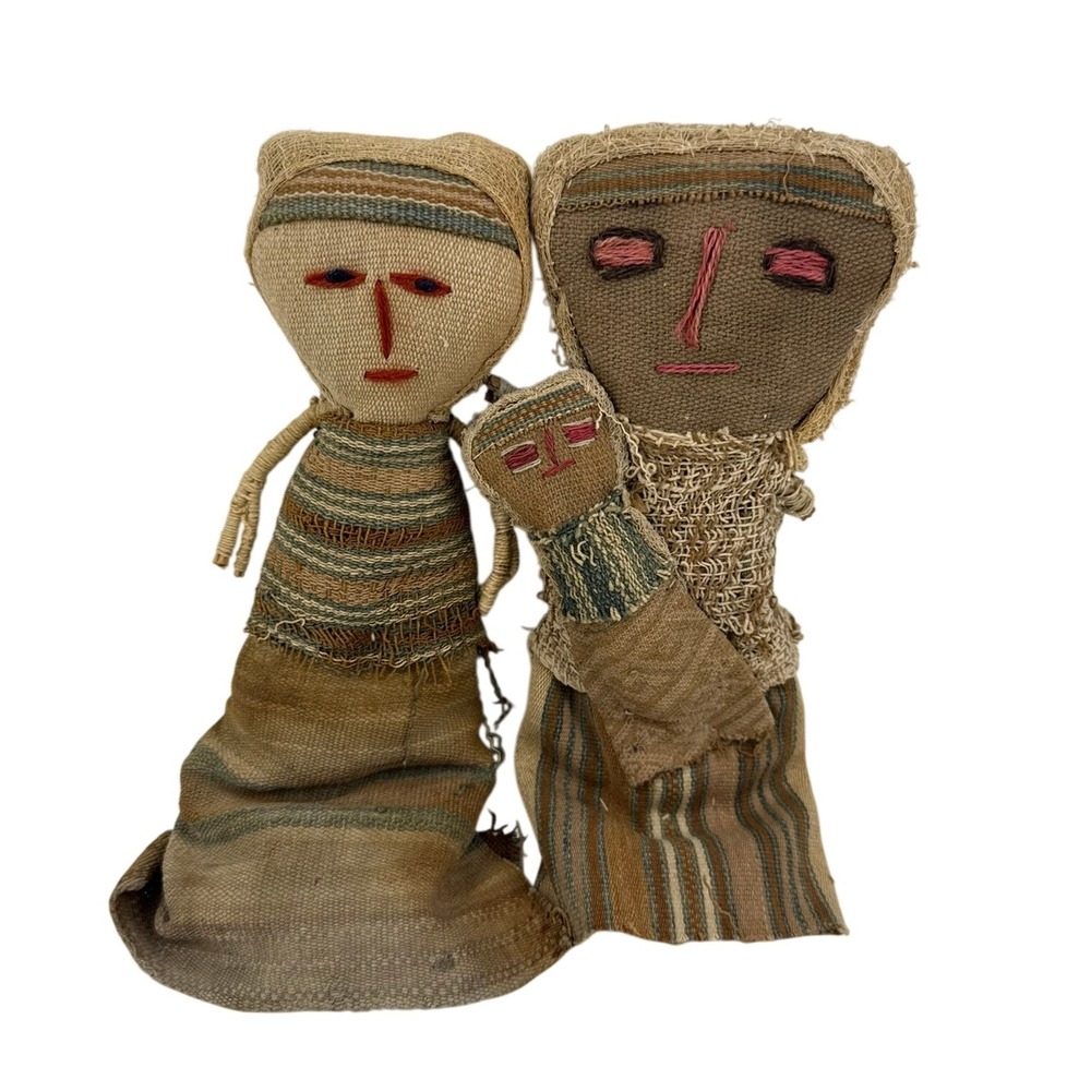 Vintage Chancay Burial Dolls Set of 2 Peruvian Folk Art Woven Textile Figures BM
